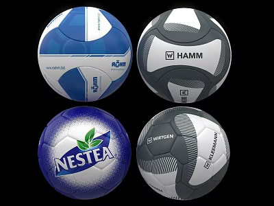 Assorted Branded Soccer Balls As Sports Equipment With Different Designs And Colors 3d model