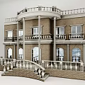Elegant Detached Villa With Brick Exterior Arched Windows Balconies And White Railings