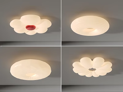 Modern Ceiling Lights Featuring Flower Shaped And Round Textured Designs With Red Accent 3d model