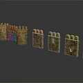 Detailed Medieval Stone Castle Models With Crenellated Towers And Wall Structures