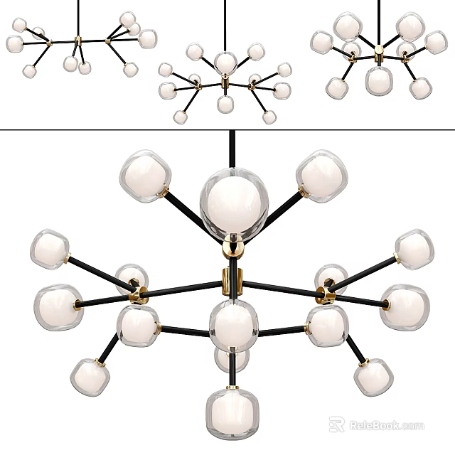 Modern Minimalist Chandelier With White Glass Balls Black Metal Frame And Gold Accents 3d model 