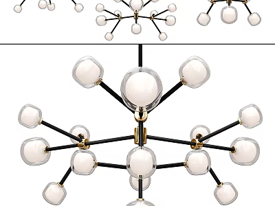 Modern Minimalist Chandelier With White Glass Balls Black Metal Frame And Gold Accents 3d model