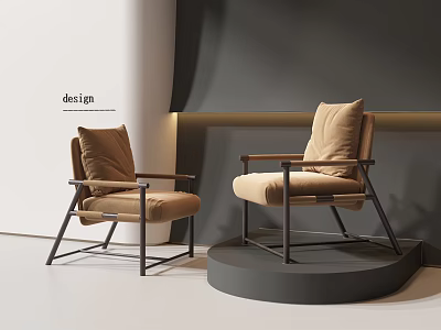 Modern Leisure Chairs With Beige Upholstery Black Metal Armrest Frames And Minimalist Design 3d model