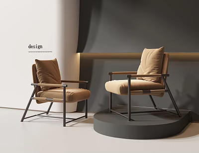 Modern Leisure Chairs With Beige Upholstery Black Metal Armrest Frames And Minimalist Design 3d model
