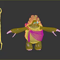 Anthropomorphic Turtle Character With Leaf Adorned Shell Green Limbs Brown Cloth And Wooden Staff Standing Pose