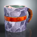 Artisanal Purple Stone Texture Mug With Orange Band And Textured Handle Design