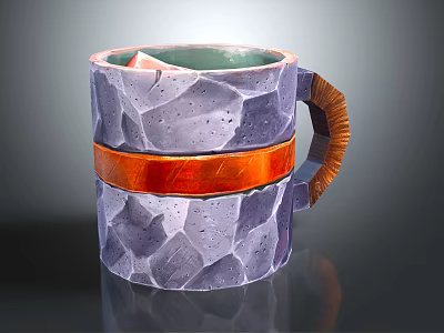 Artisanal Purple Stone Texture Mug With Orange Band And Textured Handle Design 3d model