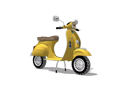 Yellow Vintage Scooter With Brown Seat And Classic Chrome Design Details 3d model