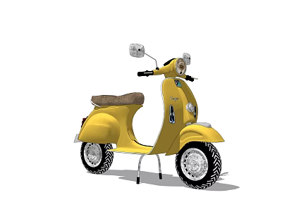 Yellow Vintage Scooter With Brown Seat And Classic Chrome Design Details 3d model
