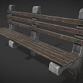 Outdoor Bench With Slatted Wooden Seat Backrest And Stone Supports For Garden Use