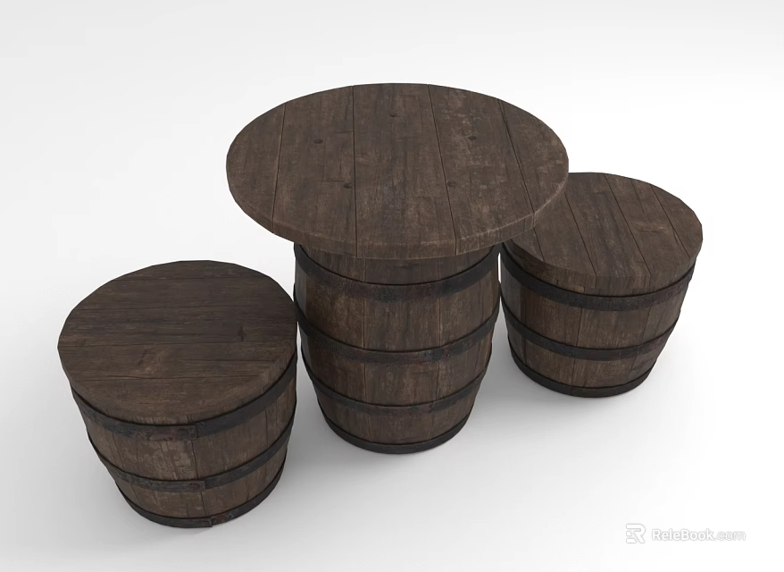 Rustic Wooden Barrel Tables In Different Sizes For Home Decor 3d model 