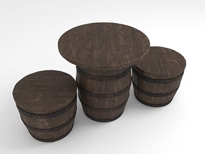 Rustic Wooden Barrel Tables In Different Sizes For Home Decor 3d model
