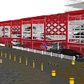 Multi Level Parking Garage With Metal Frame Red Pillars And Parked Cars