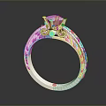 Exquisite White Fashion Ring With Intricate Engraved Patterns And Square Gemstone 3d model
