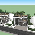 Modern White Detached Villa Exterior With Large Glass Windows Balcony Garden Plants And Driveway Car