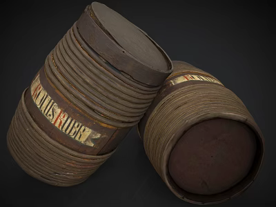 Vintage Storage Barrels With Striped Design And Classic Labels For Home Use 3d model