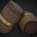 Vintage Storage Barrels With Striped Design And Classic Labels For Home Use