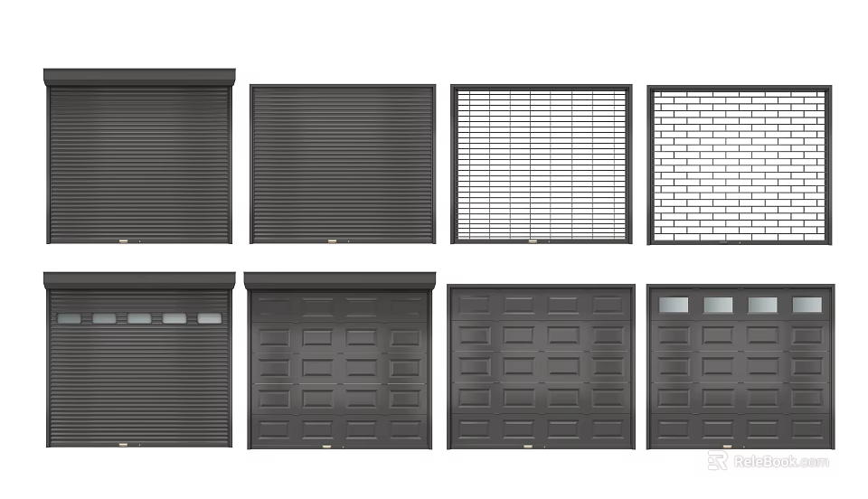 Different Styles Of Modern Garage Doors Including Roller Grid And Panel Designs With Windows 3d model 