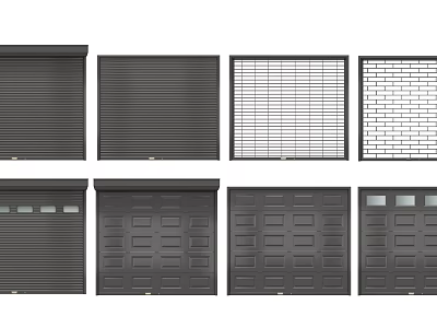 Different Styles Of Modern Garage Doors Including Roller Grid And Panel Designs With Windows 3d model