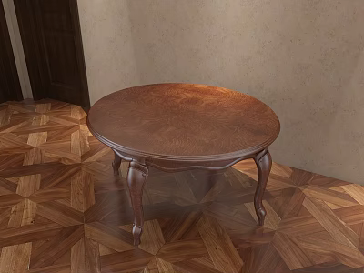 Round Wooden Table With Carved Legs On Parquet Wooden Floor Interior 3d model