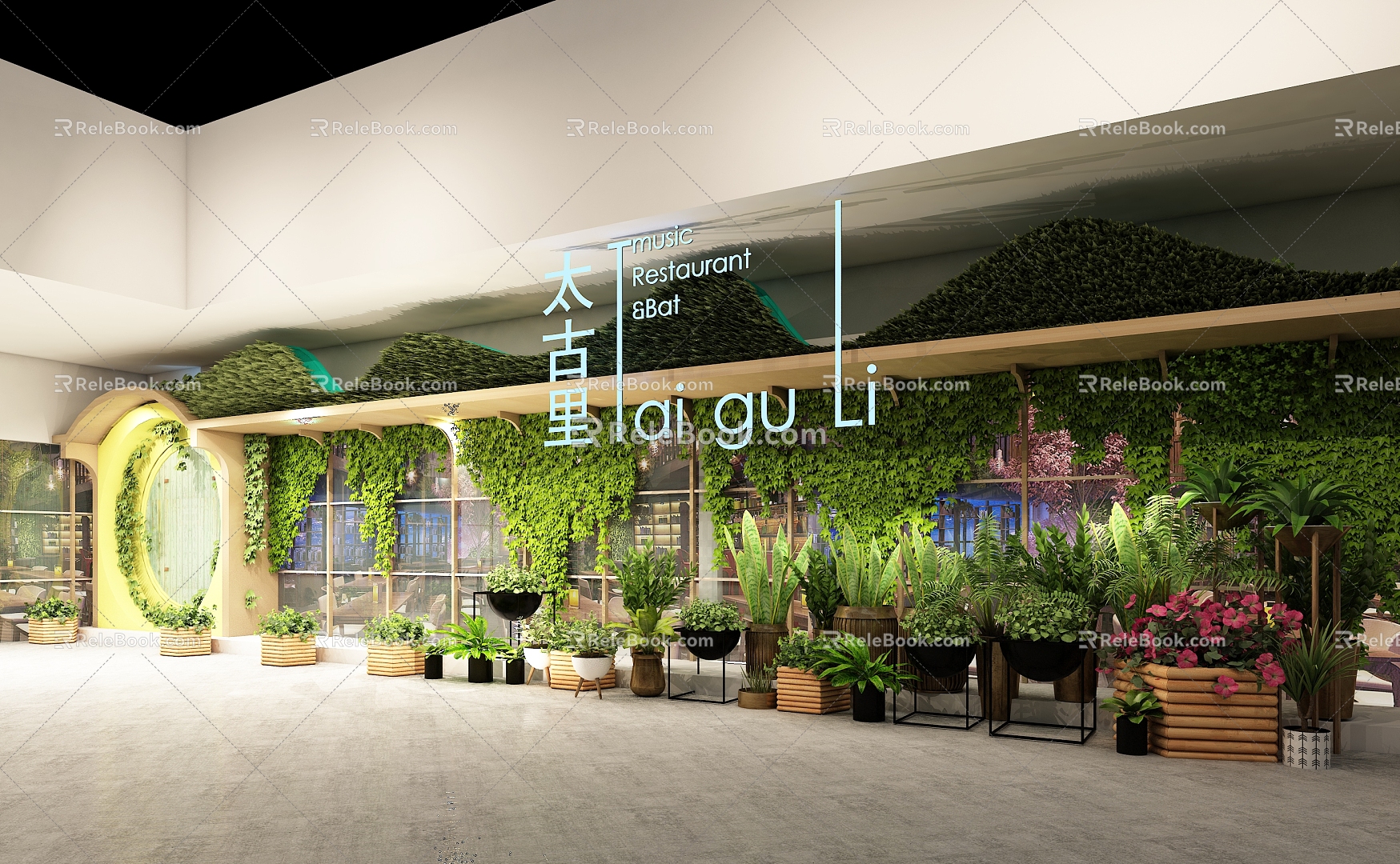 Industrial Wind Shopping Mall Music Restaurant Dining Bar Green Plant Wall Creeper 3d model