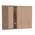 Modern Light Wooden Wardrobe Design With Open Shelves And Closed Cabinets Featuring Vase Towels