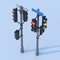 Traffic Light And Street Sign Installation With Signal Lamps And Direction Panels