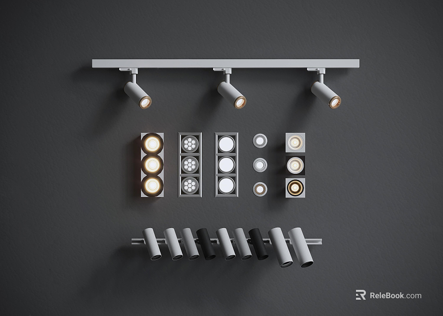 Various Downlights And Spotlights With Track And Recessed Designs For Home Interior Lighting 3d model 