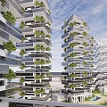 Row of Modern High Rise Buildings with Green Balconies and Landscaped Areas