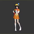 Standing Anime Character Wearing Yellow Hat Blue Decoration Orange Dress And Red Gloves