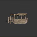 Traditional Thatched Market Stalls With Wooden Shelves Clay Pots And Tools