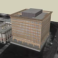 Tall Classical Office Building With Multiple Windows Adjacent Low Rise And Trees