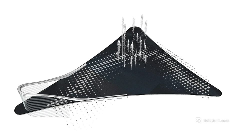 Modern Garden Ornament With Perforated Black Base Slender Poles And Curved Design 3d model 