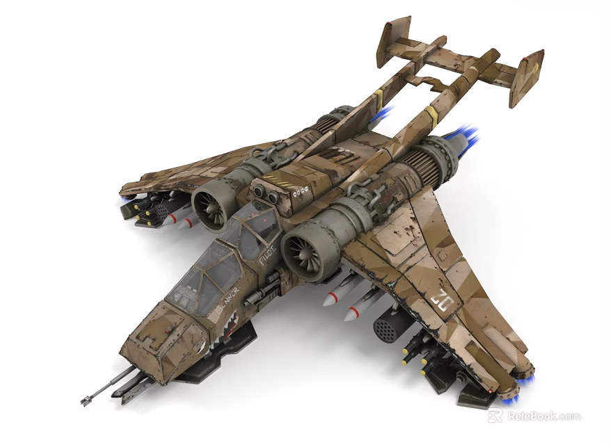 Sci-Fi Camouflage Fighter Jet Model With Twin Engines Weapon Mounts And Hardcore Details 3d model 