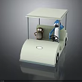 White Golf Cart With Canopy Carrying Cartoon Bear And Penguin Characters
