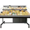 Transparent Display Shelves With Multiple Layers Of Cheese And Price Labels