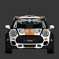 White And Orange Rally Race Car With Sponsor Logos Rear Spoiler Number 24