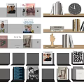 Wall Cabinets and Shelf Units for Modern Home Storage with Books Decorative Items and Clock