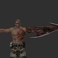 Shirtless Game Character With Scars Blade Arm Camouflage Pants And Waist Gear