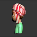 Cartoon Game Movie Character With Red And White Striped Headscarf Blue Eyes And Green Outfit