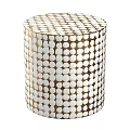 Stylish Round Ottoman With White And Gold Polka Dot Decorative Design