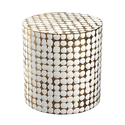 Stylish Round Ottoman With White And Gold Polka Dot Decorative Design 3d model