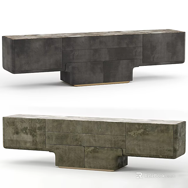 Modern Entryway And Console Cabinet With Gray Textured Surface And Metal Base Design 3d model 
