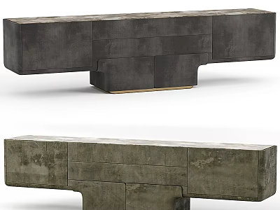 Modern Entryway And Console Cabinet With Gray Textured Surface And Metal Base Design 3d model
