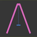 Pink Swing Structure With Two Blue Seats On Reflective Gray Background