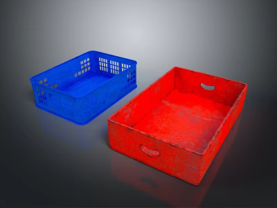 Blue And Red Plastic Storage Containers With Perforated And Solid Design For Home Organization 3d model