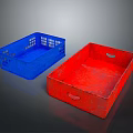Blue And Red Plastic Storage Containers With Perforated And Solid Design For Home Organization 3d model