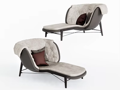 Modern Lounge Chair With Light Gray Upholstery Brown Accent Pillow And Black Metal Legs 3d model