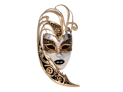 Ornate Venetian Mask With Gold Curlicue Decor And Black Intricate Patterns 3d model