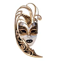 Ornate Venetian Mask With Gold Curlicue Decor And Black Intricate Patterns